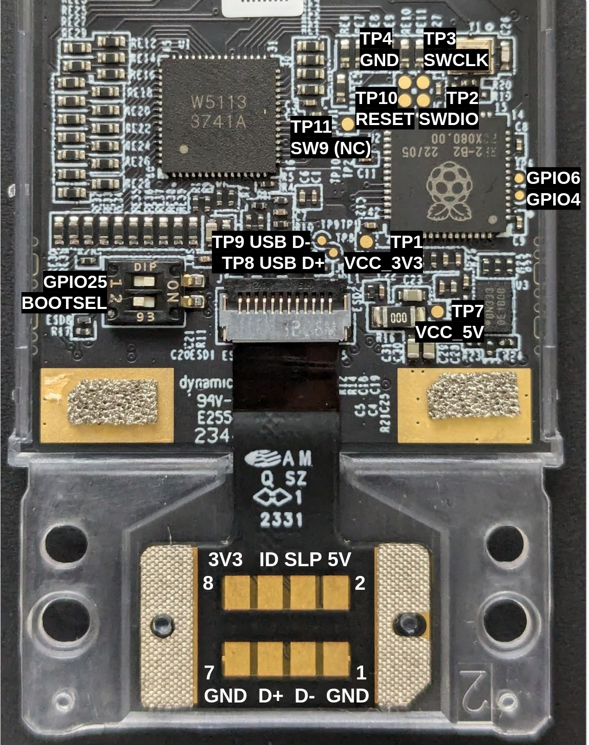 Annotated picture with test pads